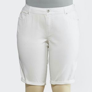 Plus Size White Denim Bermuda Shorts